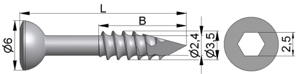 Wkręt kostkowy Ø3,5/2,4mm trokar B=8-33mm